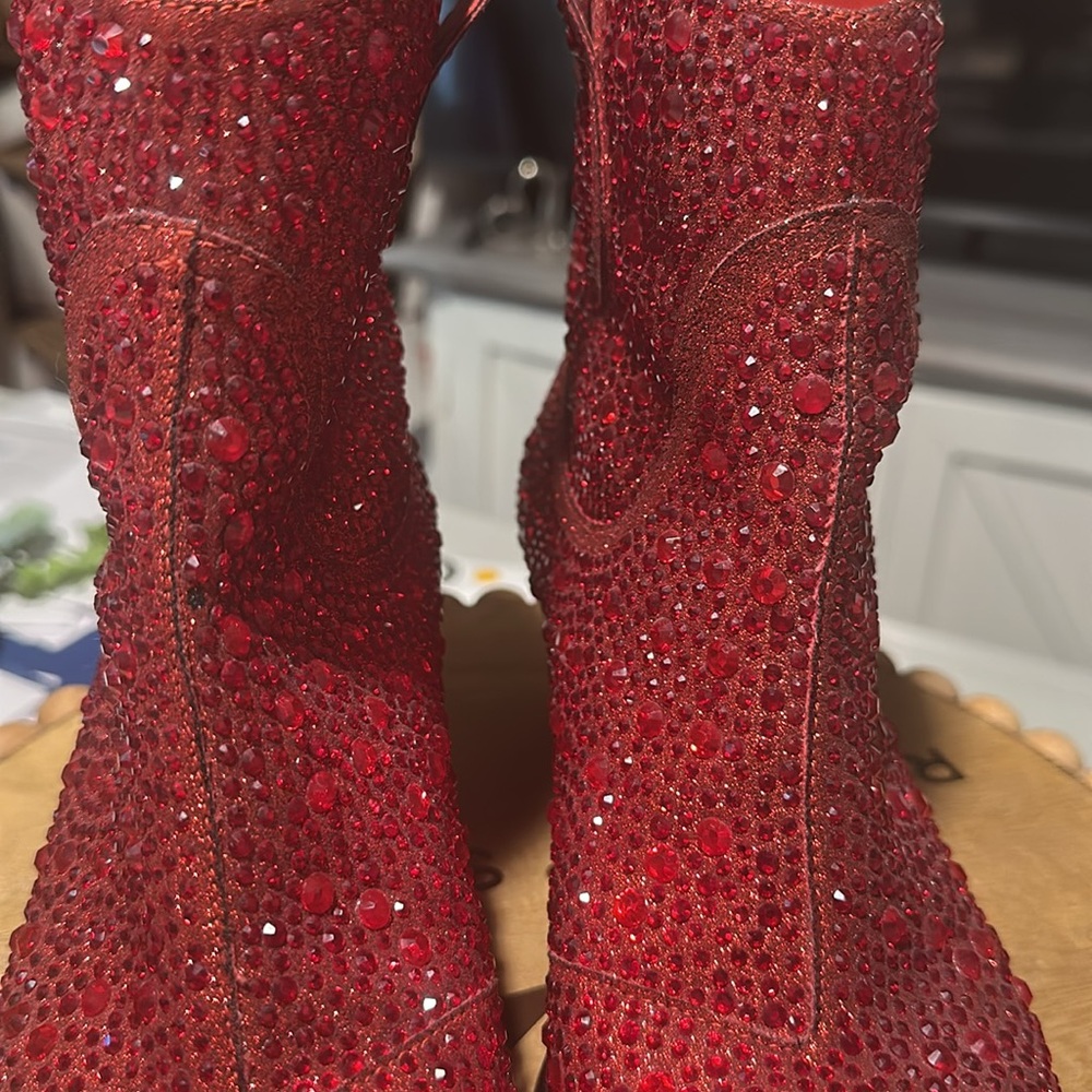 Jessica Simpson RED Glitter boots size 7 - Picture 11 of 12